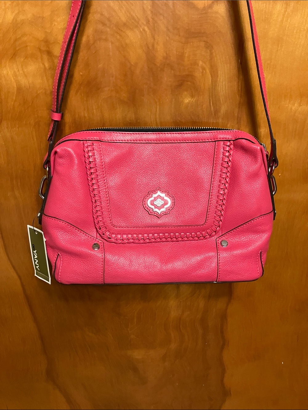 OrYANY. Hot Pink Leather Braided Crossbody Bag with LOTS of Compartments. NWT